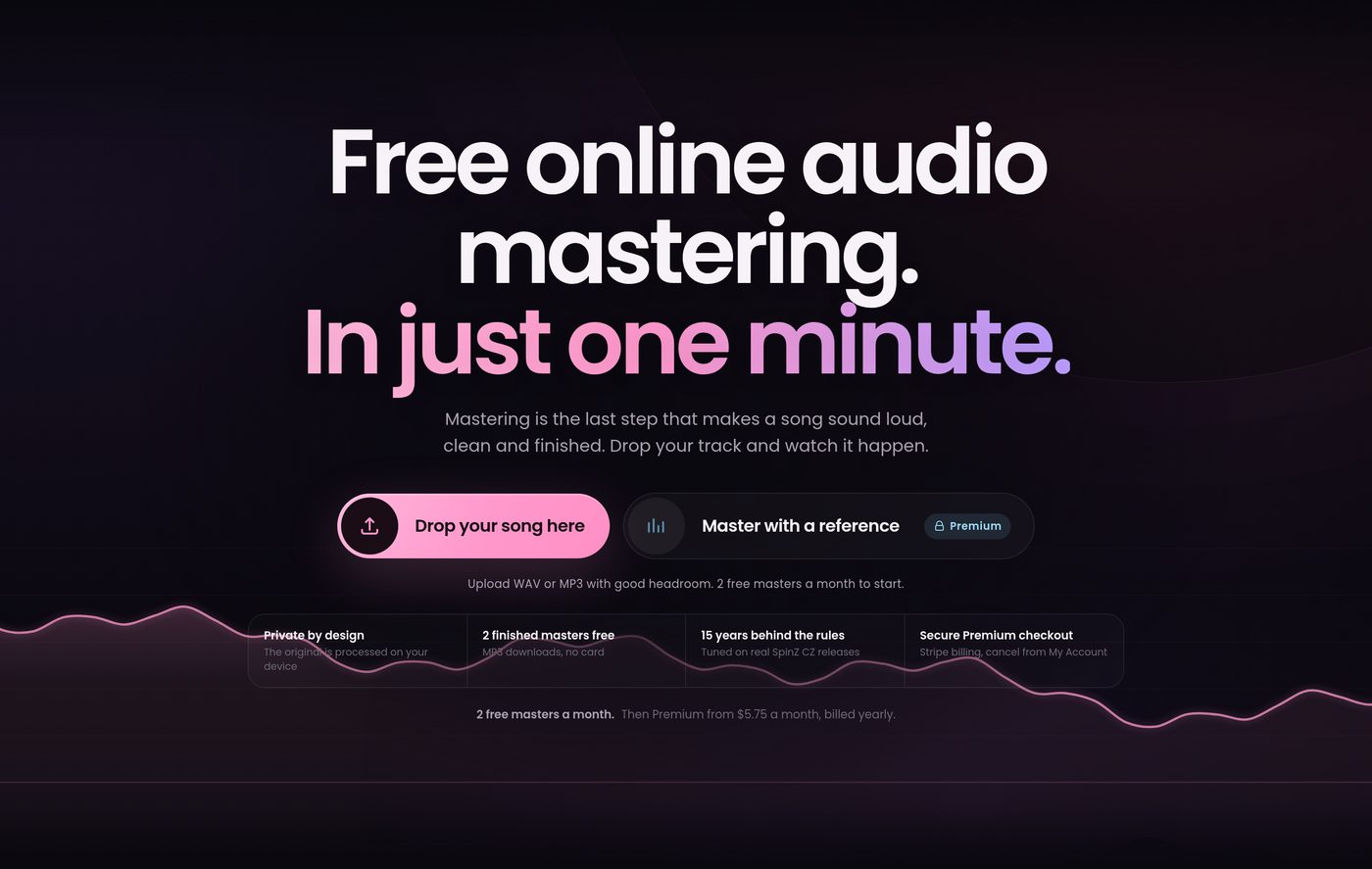 The SpinZ CZ master page with the upload area for the mix
